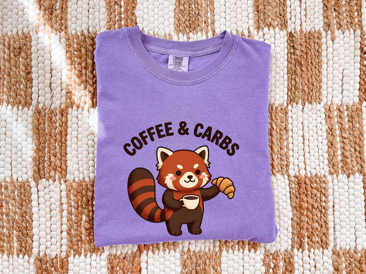 Coffee and Carbs Shirt, Cute Red Panda Tee, Coffee Lover Shirt, Croissant Lover Gift