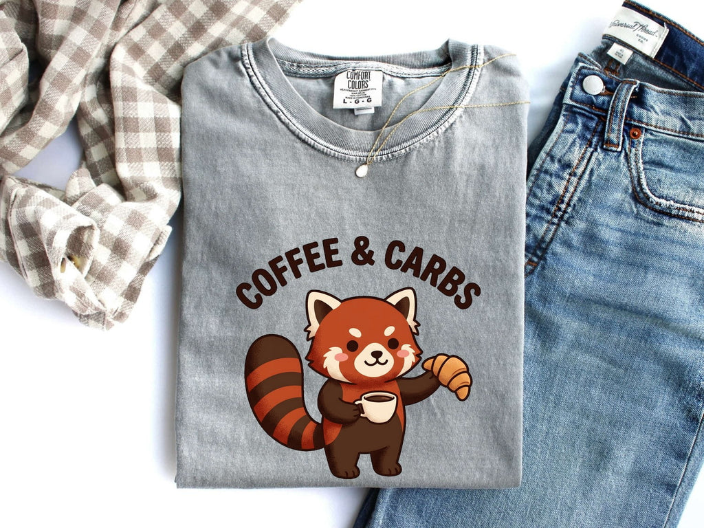 Coffee and Carbs Shirt, Cute Red Panda Tee, Coffee Lover Shirt, Croissant Lover Gift