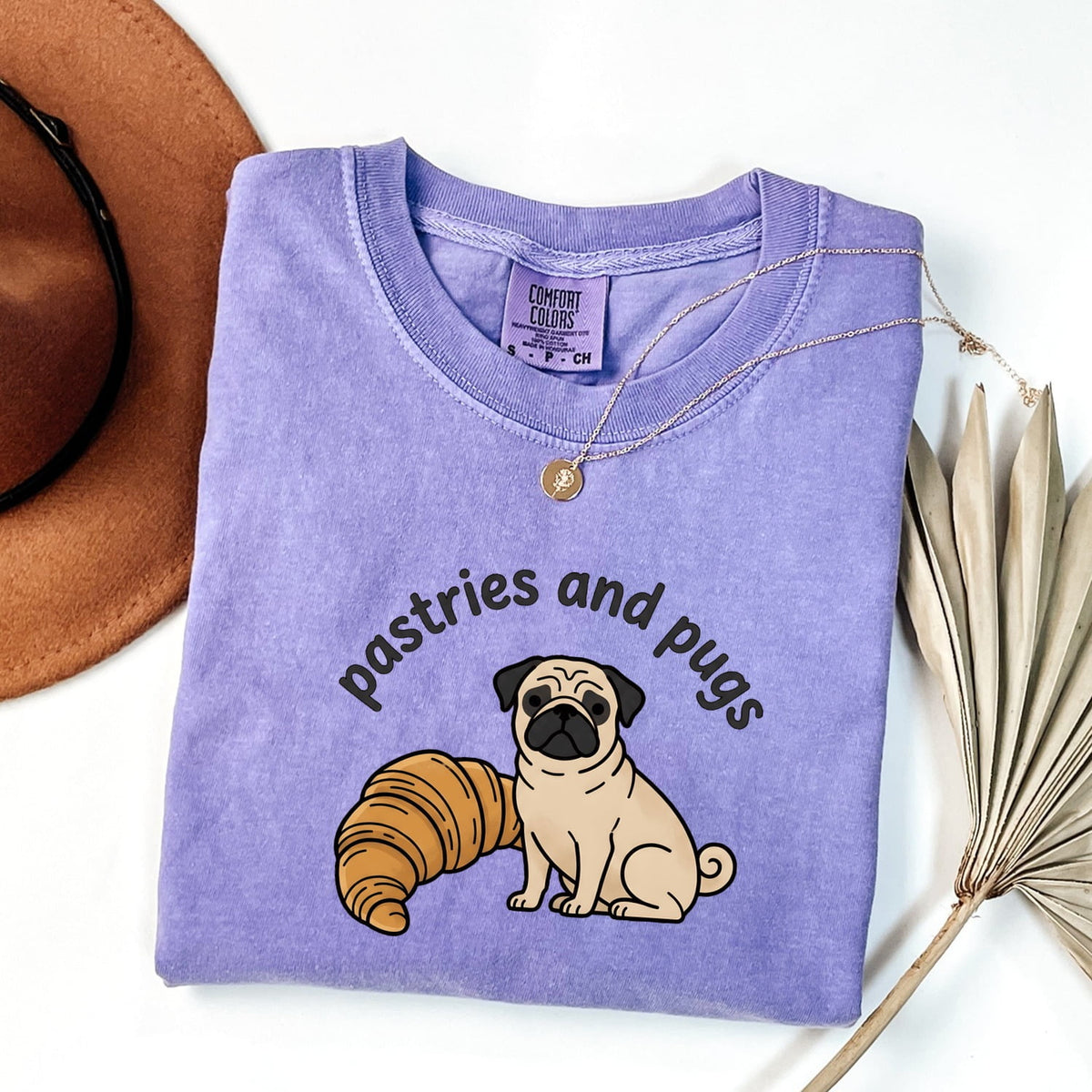Pastries and Pugs Shirt, Funny Pug Tee, Croissant Dog Shirt, Pug Lover Gift for Her