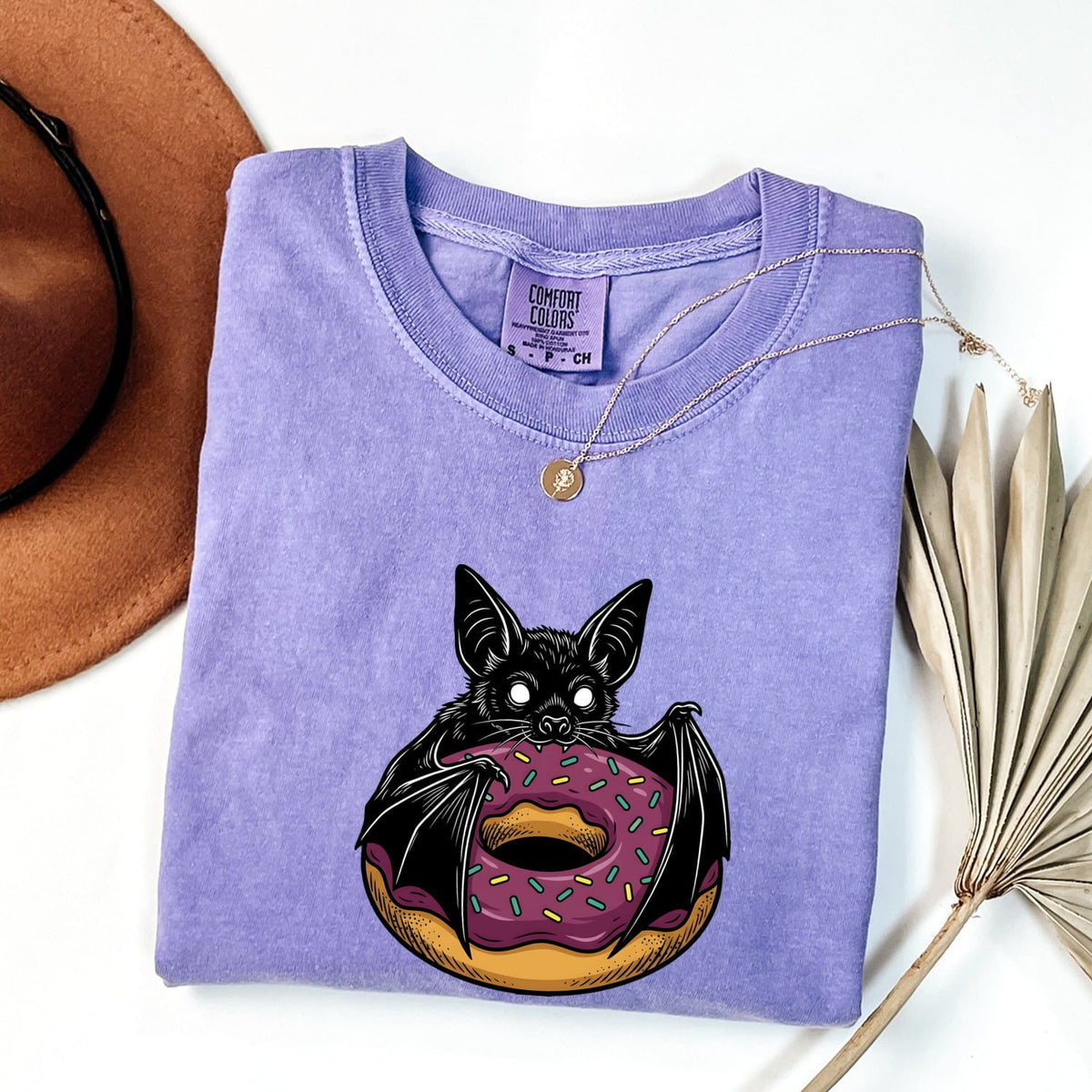 Cute Bat Donut Shirt, Spooky Halloween Tee, Funny Donut Graphic Shirt, Bat Lover Gift for Her
