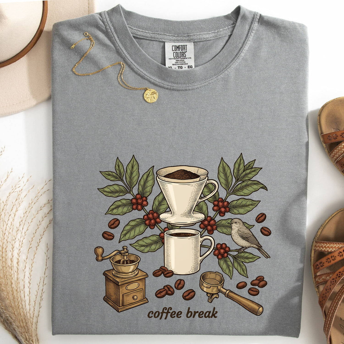 Vintage Coffee Shirt, Botanical Coffee Tee, Coffee Break Shirt, Coffee Lover Gift for Women