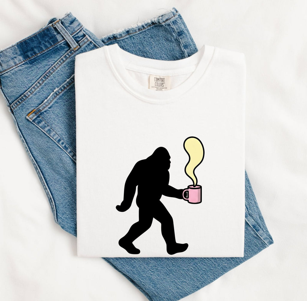 Bigfoot Coffee Shirt, Funny Sasquatch Tee, Coffee Lover Gift, Cryptid Lover Shirt