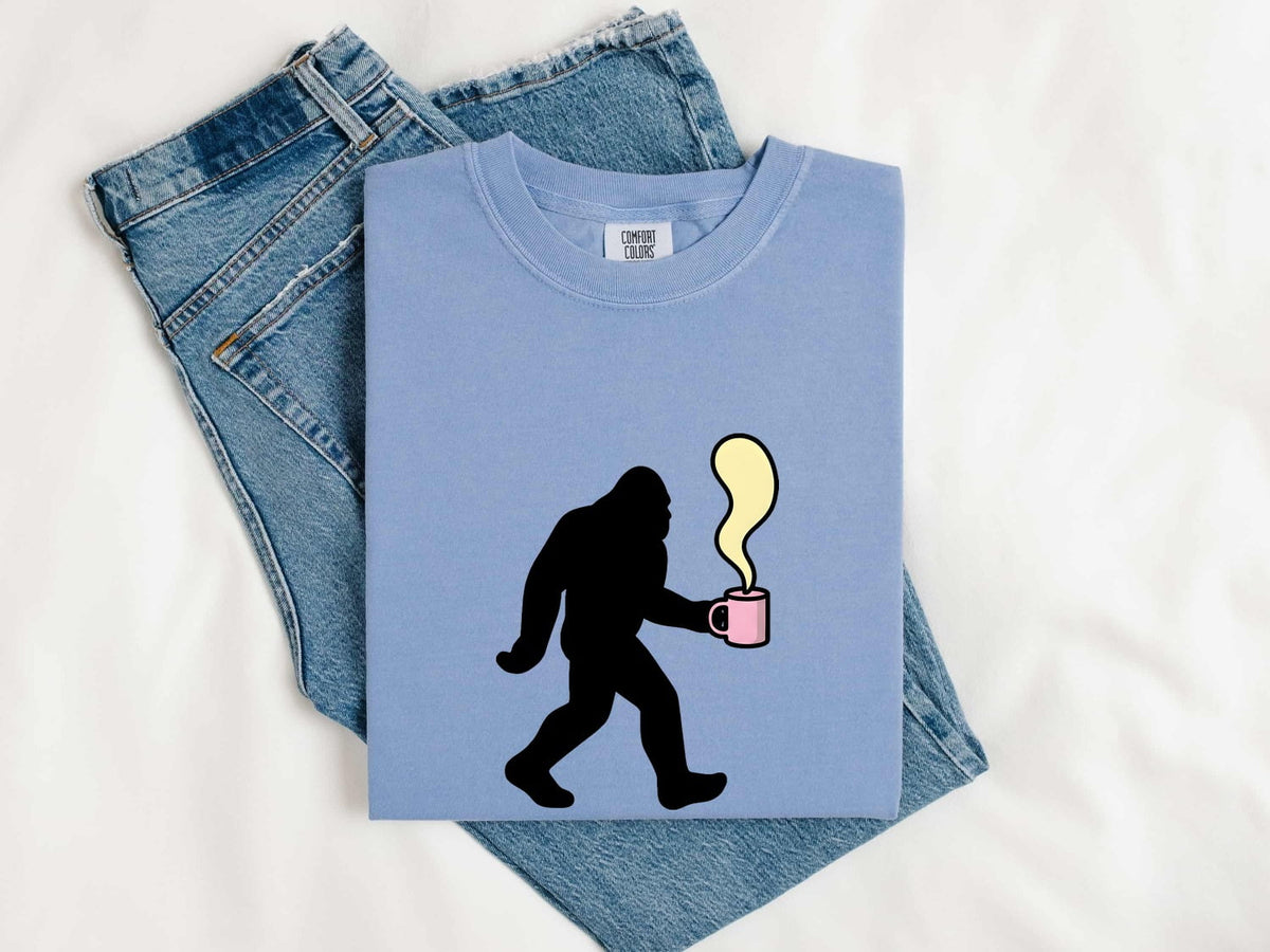 Bigfoot Coffee Shirt, Funny Sasquatch Tee, Coffee Lover Gift, Cryptid Lover Shirt