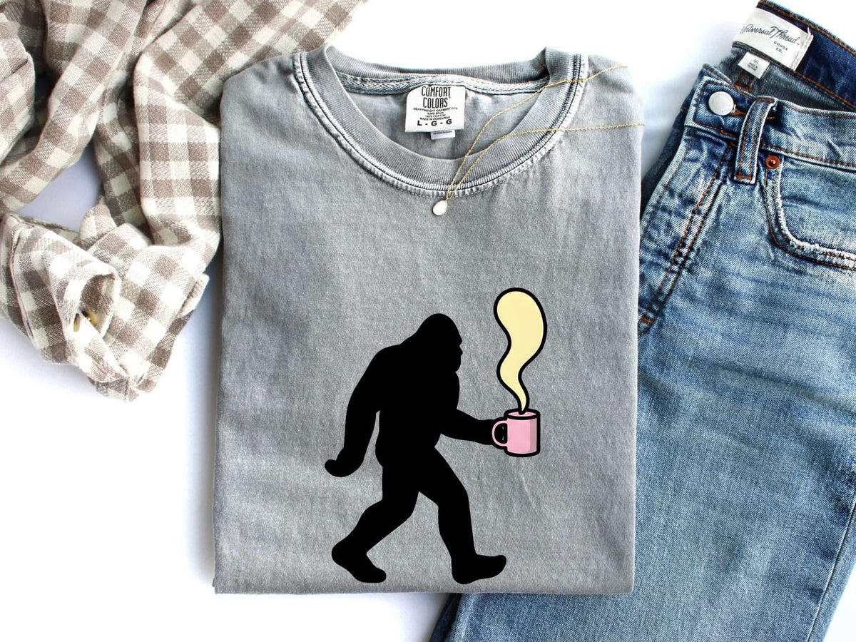 Bigfoot Coffee Shirt, Funny Sasquatch Tee, Coffee Lover Gift, Cryptid Lover Shirt