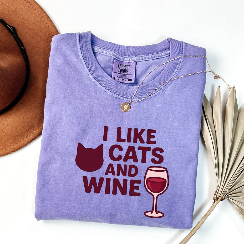 I Like Cats and Wine Shirt, Funny Cat Lover Tee, Cat Mom Wine Shirt, Wine Lover Gift for Women