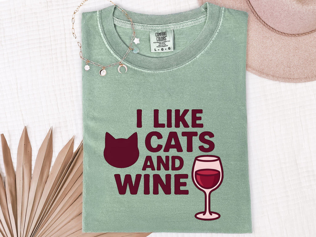 I Like Cats and Wine Shirt, Funny Cat Lover Tee, Cat Mom Wine Shirt, Wine Lover Gift for Women