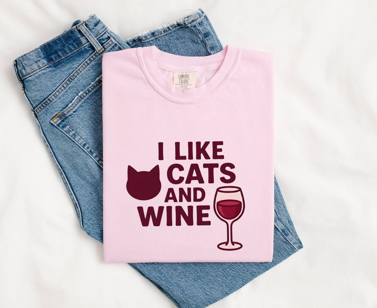 I Like Cats and Wine Shirt, Funny Cat Lover Tee, Cat Mom Wine Shirt, Wine Lover Gift for Women