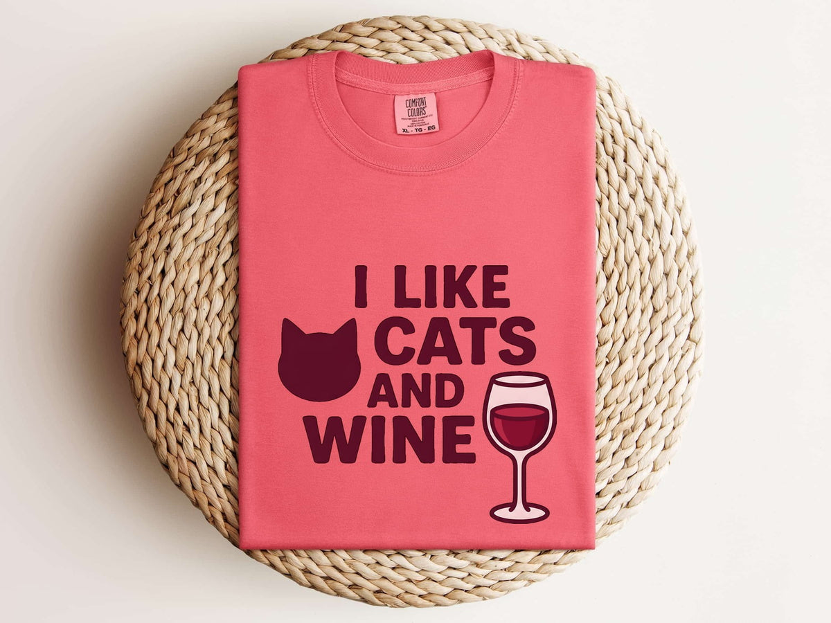 I Like Cats and Wine Shirt, Funny Cat Lover Tee, Cat Mom Wine Shirt, Wine Lover Gift for Women