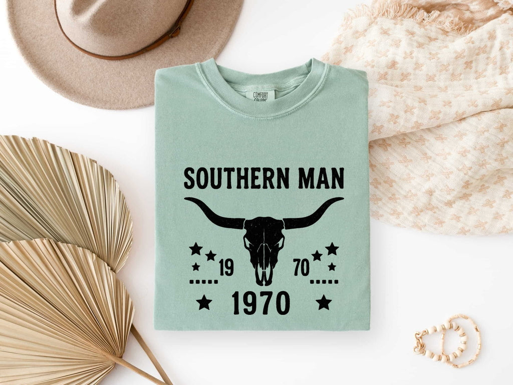 Southern Man Shirt, Western Bull Skull Tee, Vintage Cowboy Shirt, Country Western Gift, Rustic Ranch T-Shirt