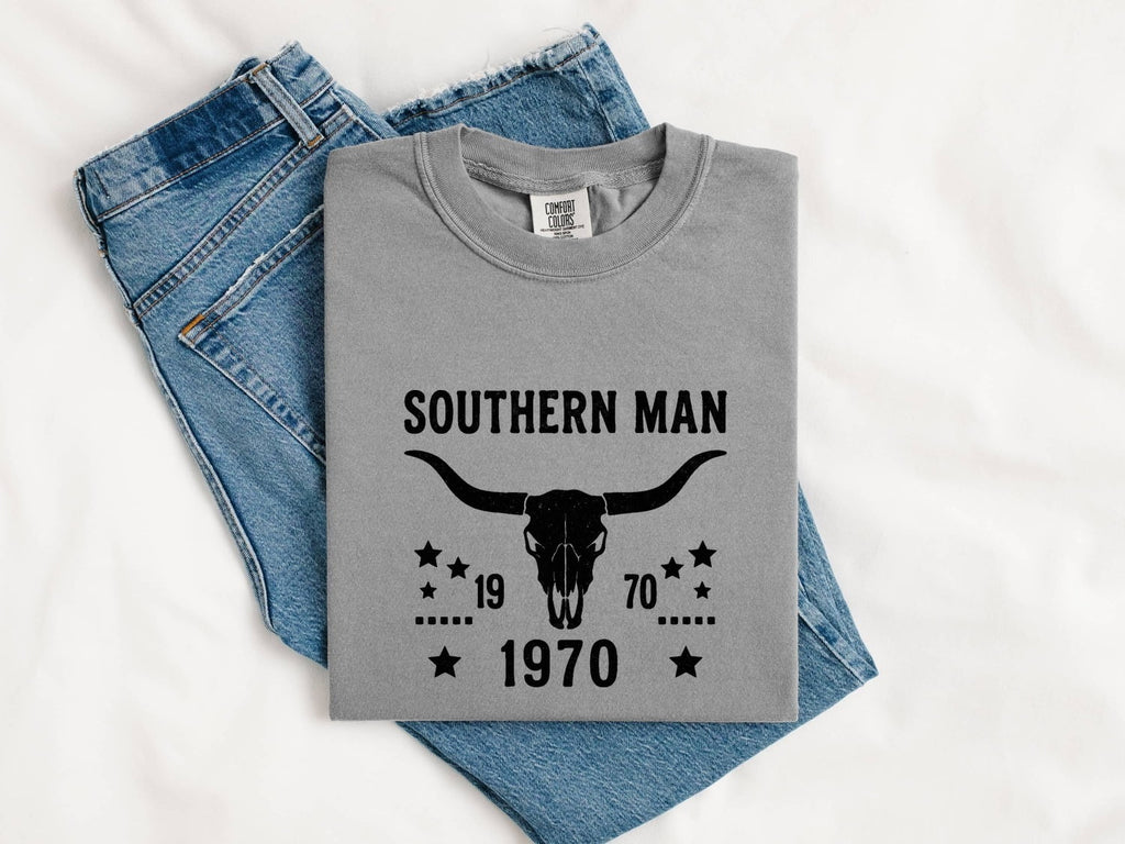 Southern Man Shirt, Western Bull Skull Tee, Vintage Cowboy Shirt, Country Western Gift, Rustic Ranch T-Shirt