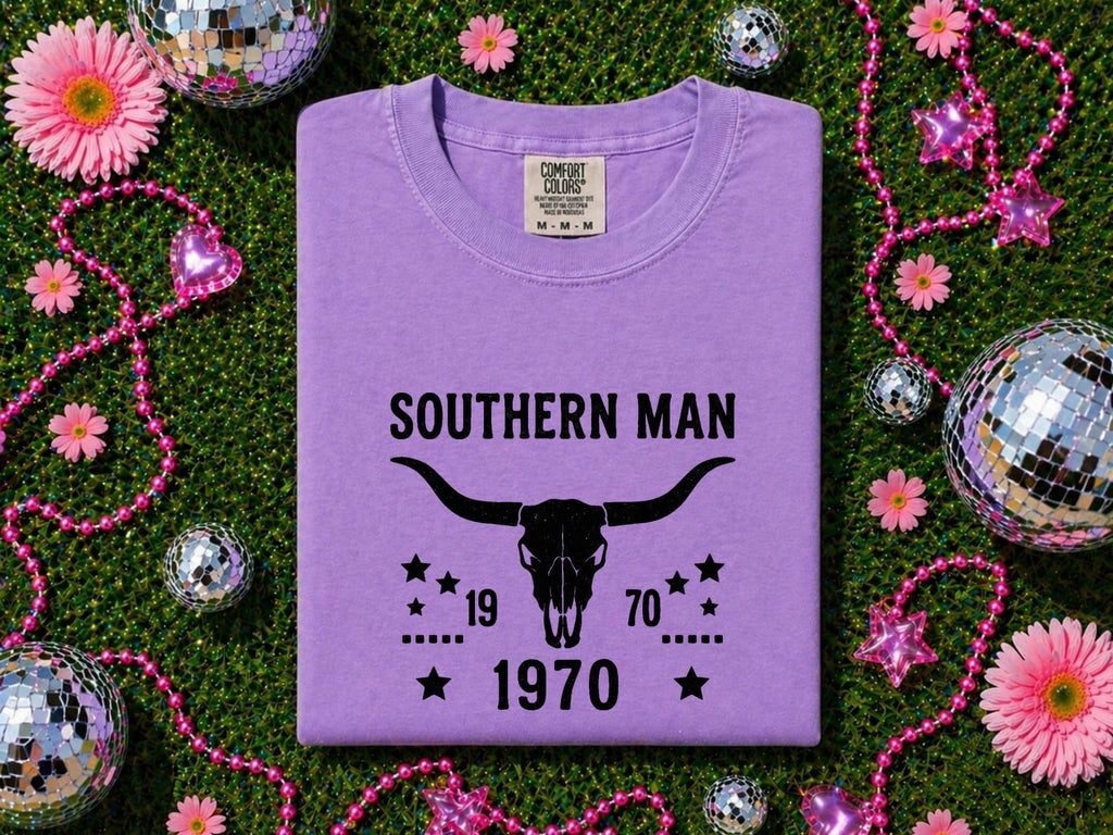 Southern Man Shirt, Western Bull Skull Tee, Vintage Cowboy Shirt, Country Western Gift, Rustic Ranch T-Shirt