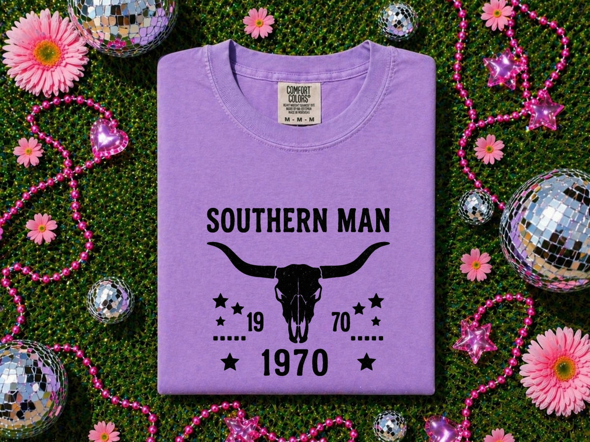 Southern Man Shirt, Western Bull Skull Tee, Vintage Cowboy Shirt, Country Western Gift, Rustic Ranch T-Shirt