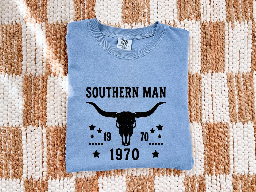 Southern Man Shirt, Western Bull Skull Tee, Vintage Cowboy Shirt, Country Western Gift, Rustic Ranch T-Shirt