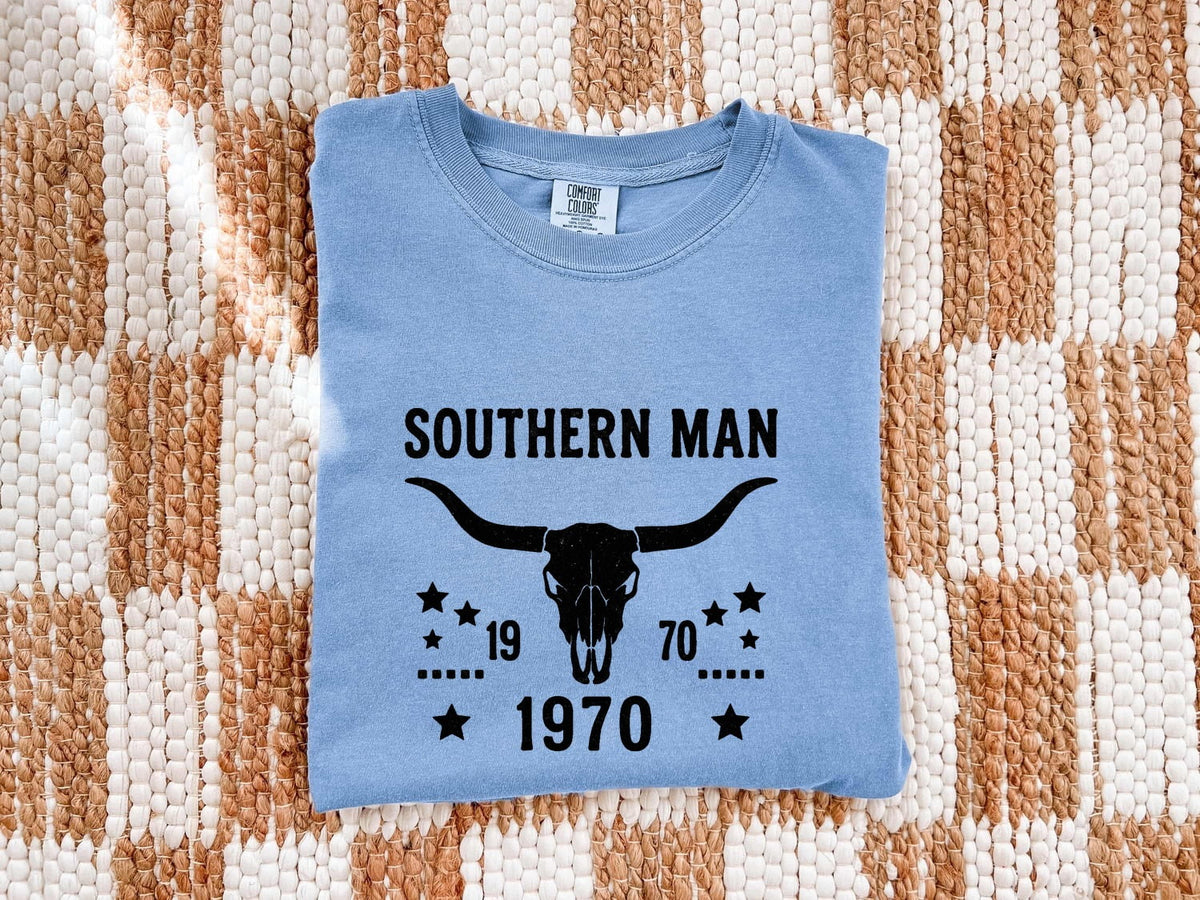 Southern Man Shirt, Western Bull Skull Tee, Vintage Cowboy Shirt, Country Western Gift, Rustic Ranch T-Shirt