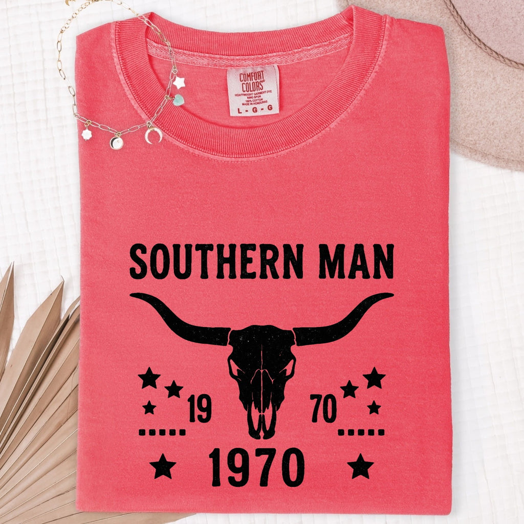 Southern Man Shirt, Western Bull Skull Tee, Vintage Cowboy Shirt, Country Western Gift, Rustic Ranch T-Shirt