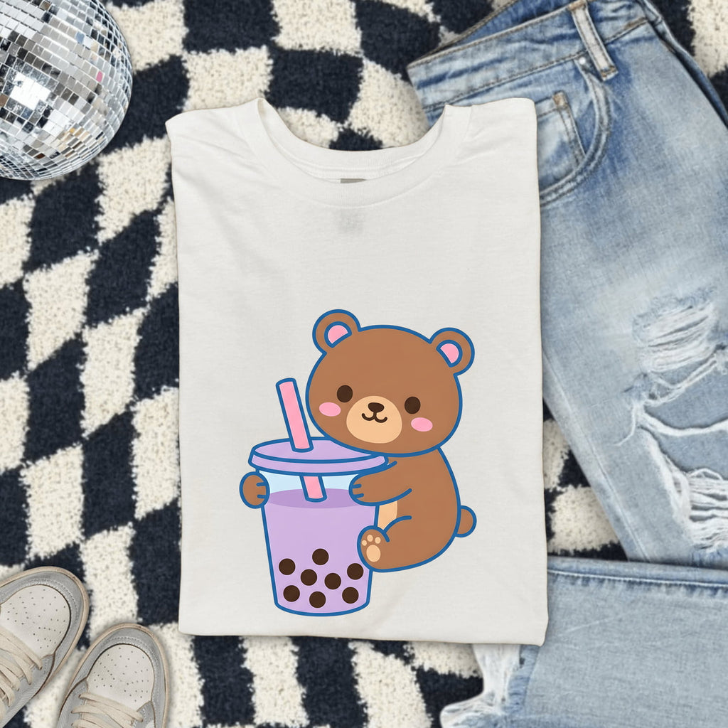 Cute Boba Bear Shirt, Kawaii Bubble Tea Tee, Teddy Bear Shirt, Milk Tea Lover Gift for Women