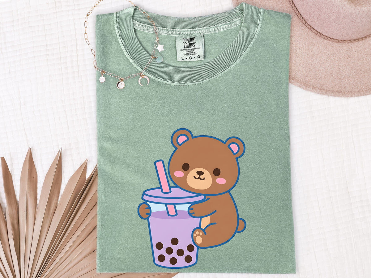 Cute Boba Bear Shirt, Kawaii Bubble Tea Tee, Teddy Bear Shirt, Milk Tea Lover Gift for Women