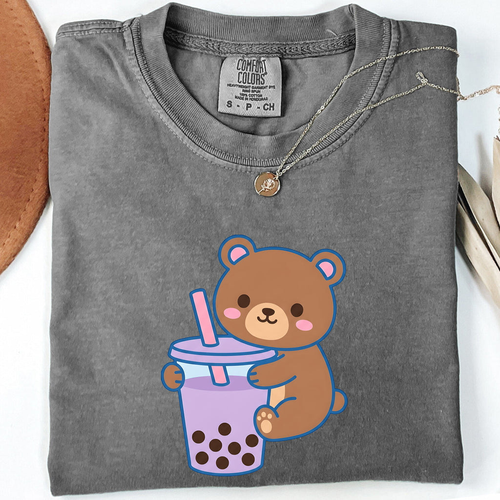 Cute Boba Bear Shirt, Kawaii Bubble Tea Tee, Teddy Bear Shirt, Milk Tea Lover Gift for Women