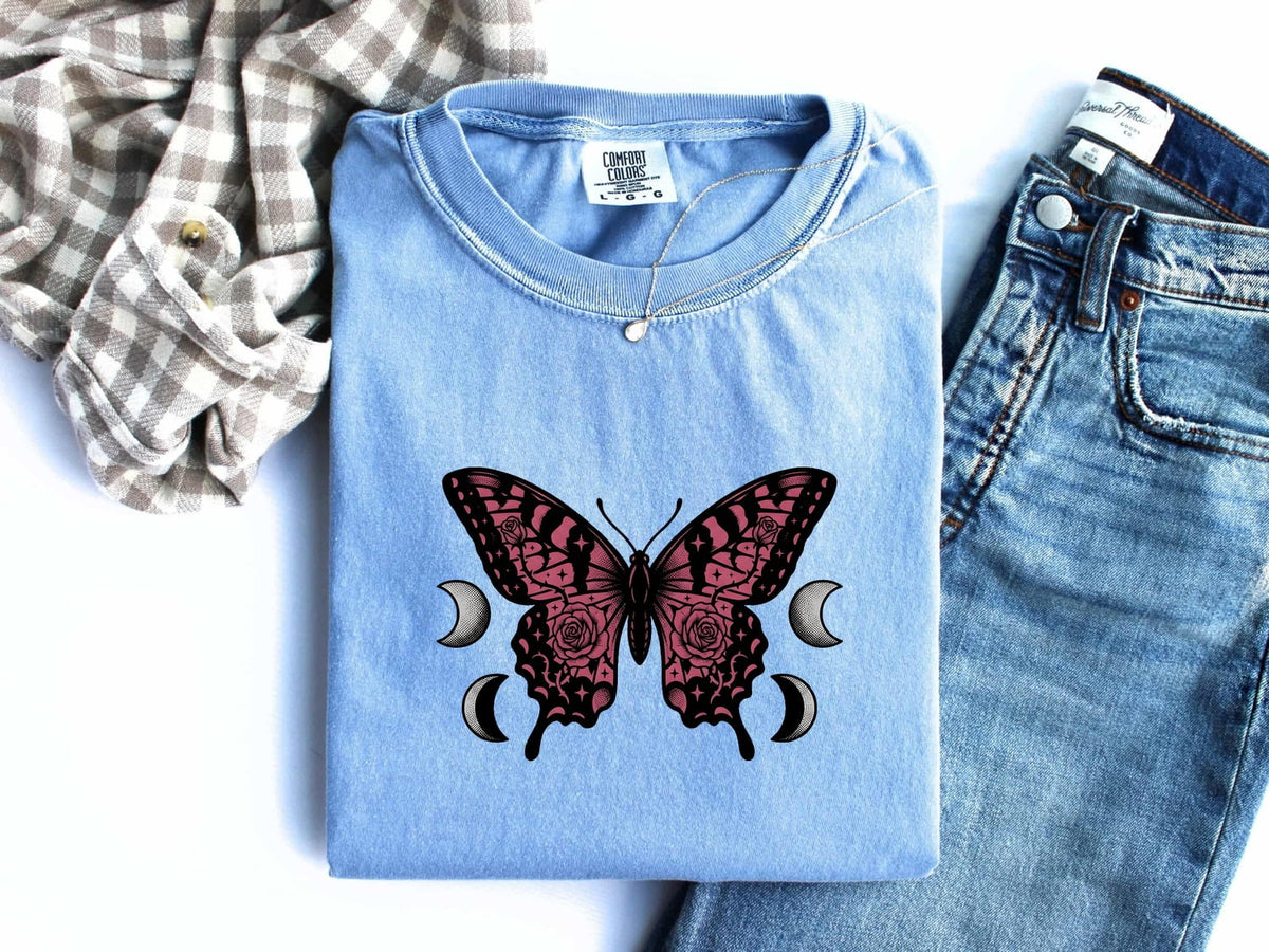 Celestial Butterfly Shirt, Moon Phase Tee, Mystical Butterfly Shirt, Boho Spiritual Tee, Butterfly Lover Gift for Women