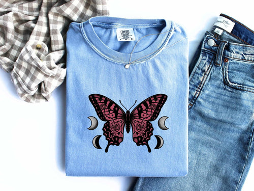 Celestial Butterfly Shirt, Moon Phase Tee, Mystical Butterfly Shirt, Boho Spiritual Tee, Butterfly Lover Gift for Women