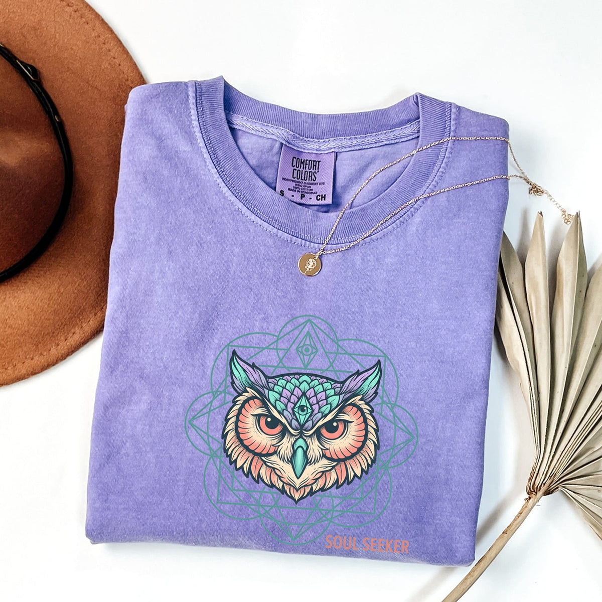Soul Seeker Owl Shirt, Mystical Owl Tee, Spiritual Boho Shirt, Owl Lover Gift for Women, Sacred Geometry Tee