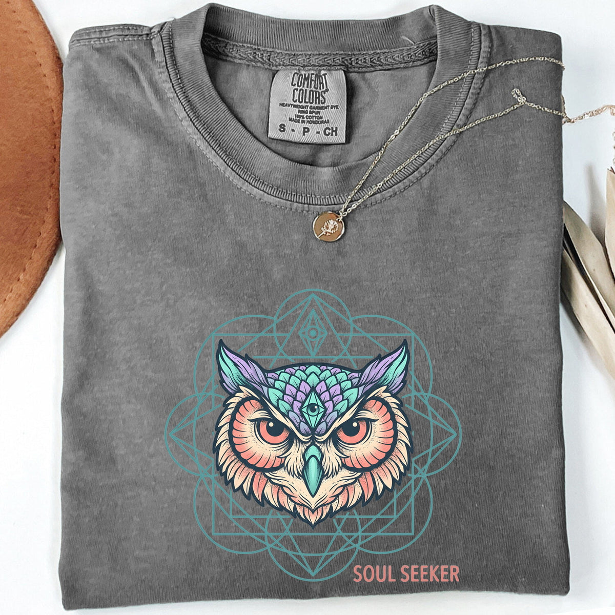 Soul Seeker Owl Shirt, Mystical Owl Tee, Spiritual Boho Shirt, Owl Lover Gift for Women, Sacred Geometry Tee
