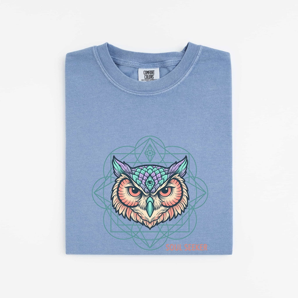 Soul Seeker Owl Shirt, Mystical Owl Tee, Spiritual Boho Shirt, Owl Lover Gift for Women, Sacred Geometry Tee