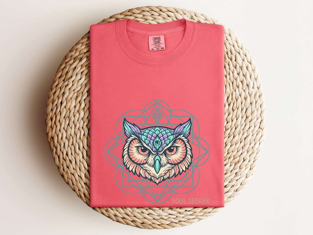 Soul Seeker Owl Shirt, Mystical Owl Tee, Spiritual Boho Shirt, Owl Lover Gift for Women, Sacred Geometry Tee