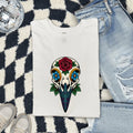 Floral Bird Skull Shirt, Gothic Skull Tee, Tattoo Style Rose Shirt, Alternative Boho Tee, Dark Floral Gift for Women