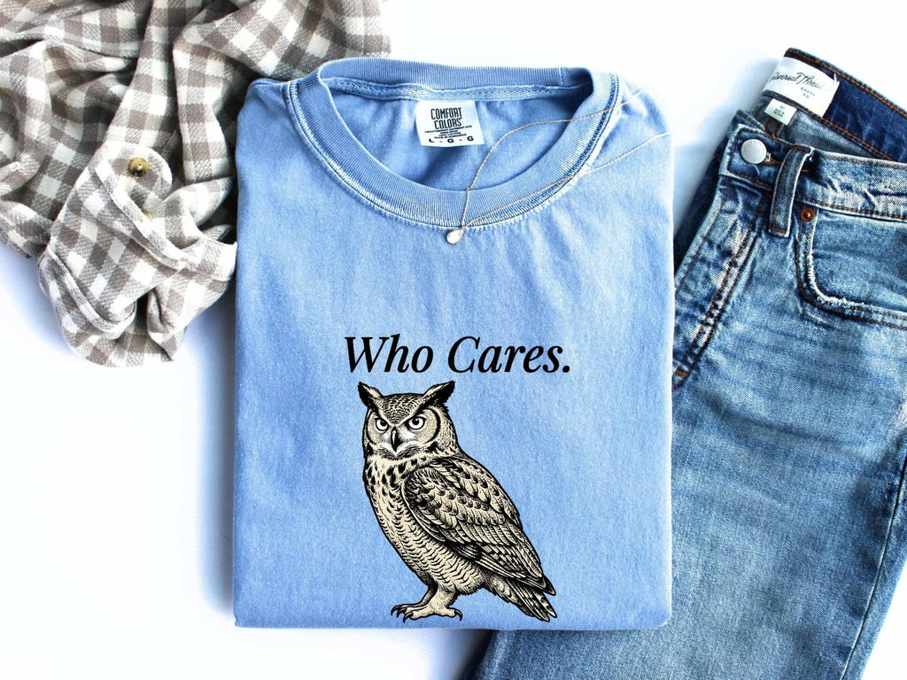 Who Cares Owl Shirt, Funny Sarcastic Owl Tee, Vintage Owl Graphic Shirt, Introvert Humor Tee, Owl Lover Gift