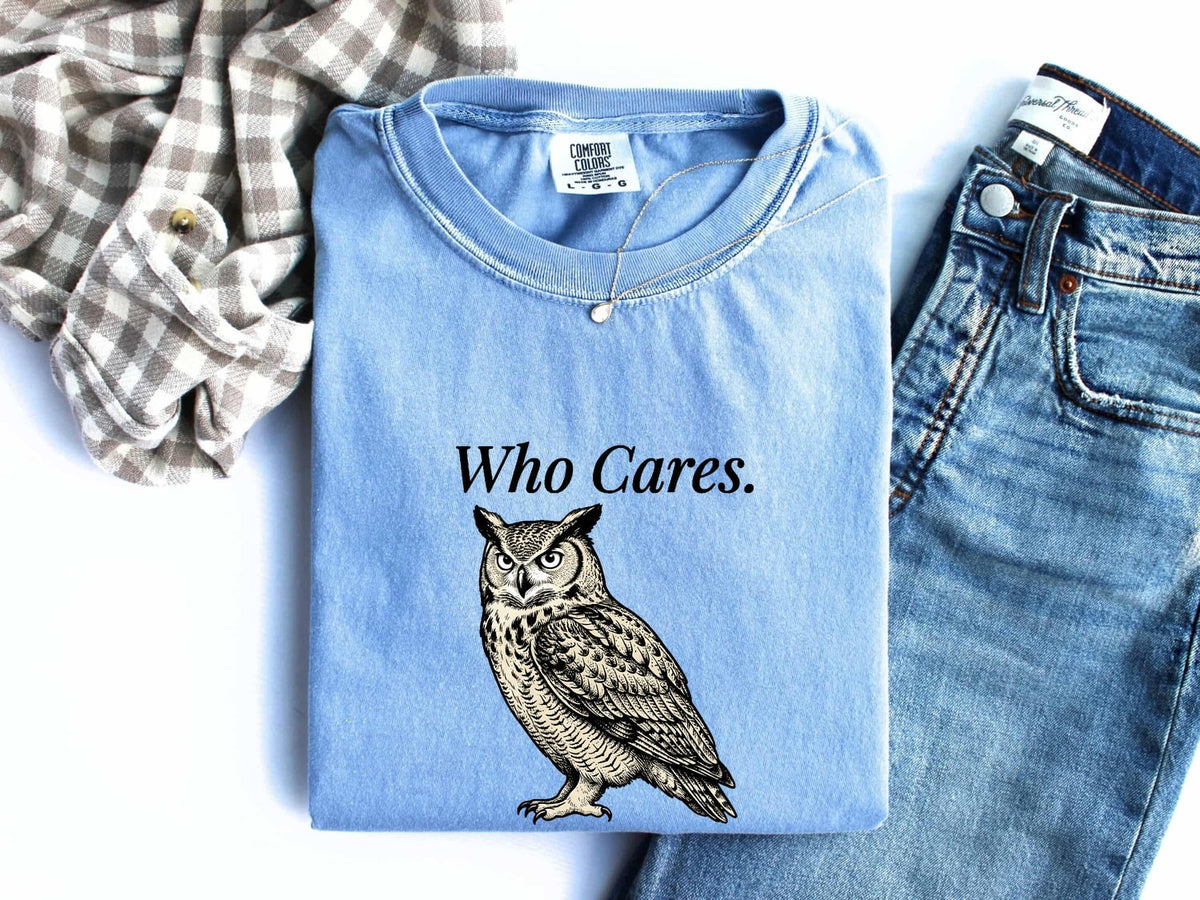Who Cares Owl Shirt, Funny Sarcastic Owl Tee, Vintage Owl Graphic Shirt, Introvert Humor Tee, Owl Lover Gift