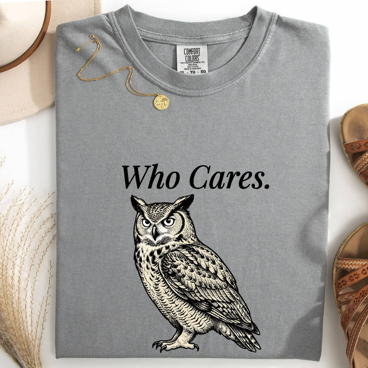 Who Cares Owl Shirt, Funny Sarcastic Owl Tee, Vintage Owl Graphic Shirt, Introvert Humor Tee, Owl Lover Gift