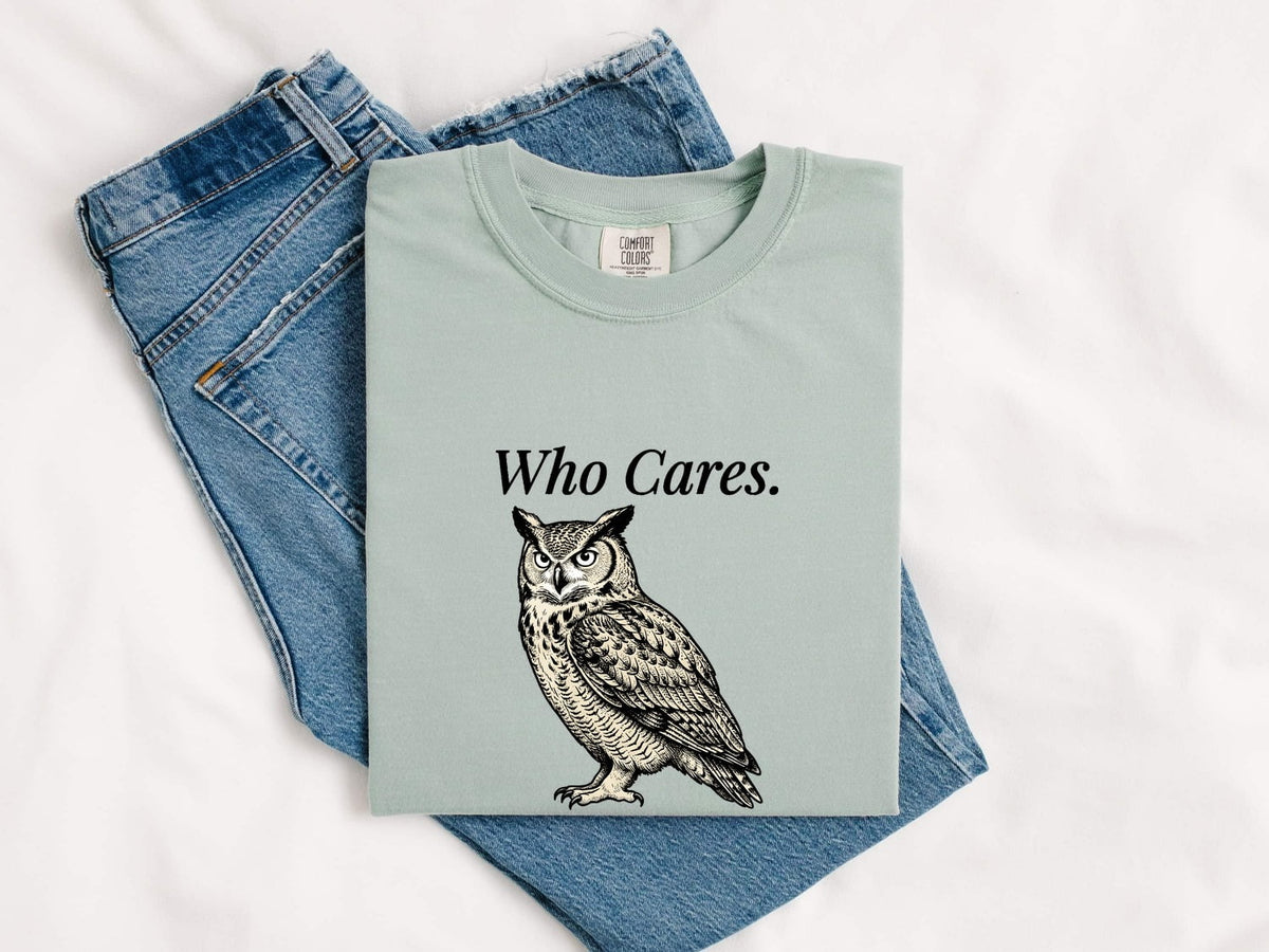 Who Cares Owl Shirt, Funny Sarcastic Owl Tee, Vintage Owl Graphic Shirt, Introvert Humor Tee, Owl Lover Gift