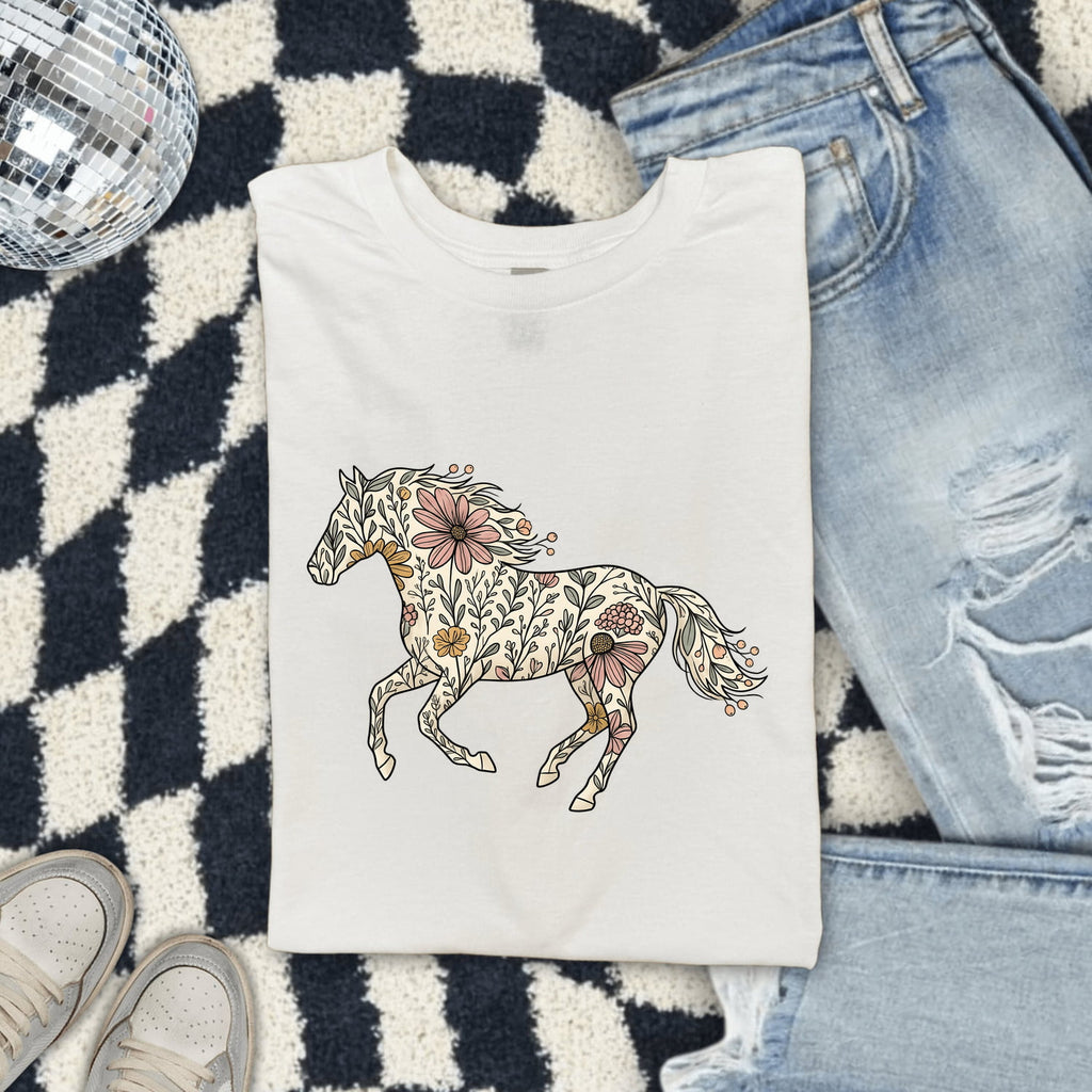 Floral Horse Shirt, Horse Lover Tee, Western Horse Graphic Shirt, Boho Cowgirl Tee, Equestrian Gift for Women