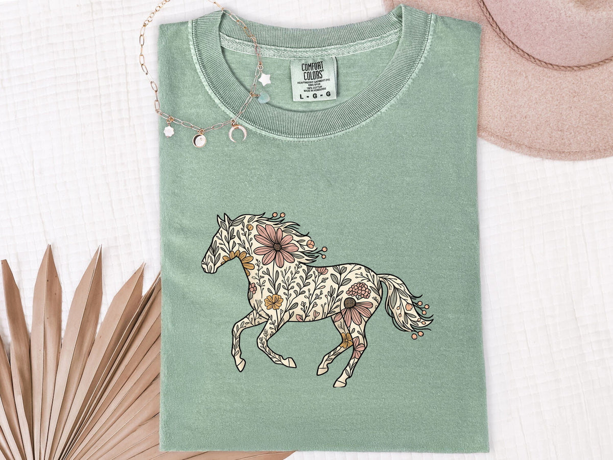 Floral Horse Shirt, Horse Lover Tee, Western Horse Graphic Shirt, Boho Cowgirl Tee, Equestrian Gift for Women