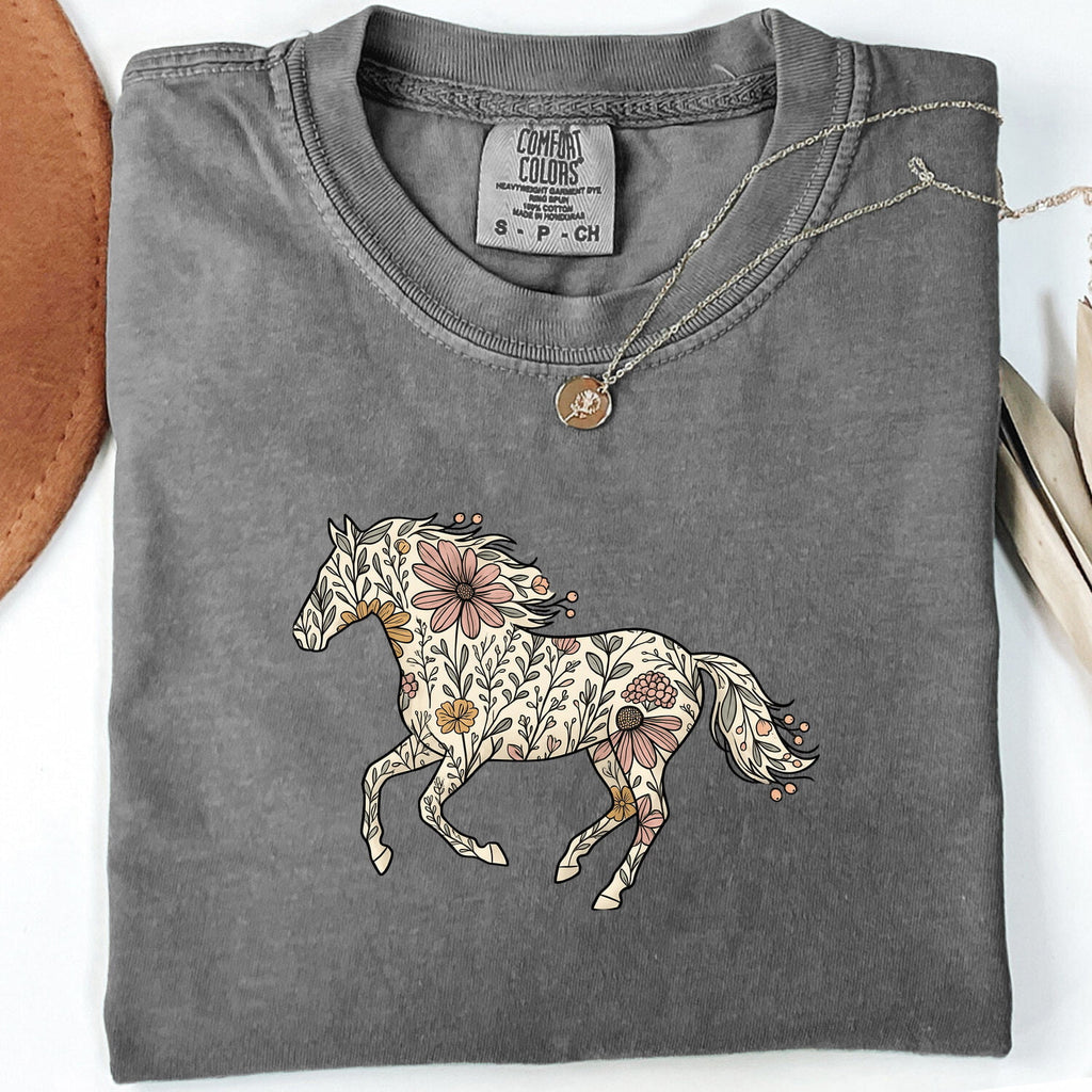 Floral Horse Shirt, Horse Lover Tee, Western Horse Graphic Shirt, Boho Cowgirl Tee, Equestrian Gift for Women