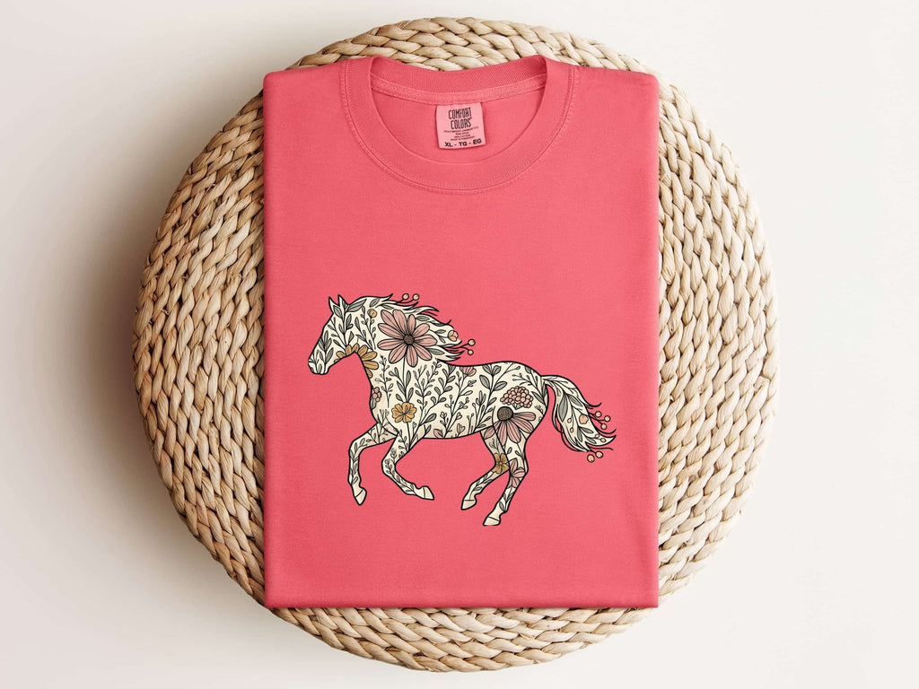 Floral Horse Shirt, Horse Lover Tee, Western Horse Graphic Shirt, Boho Cowgirl Tee, Equestrian Gift for Women