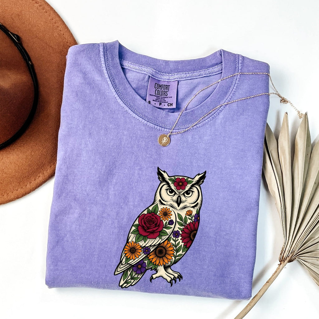 Floral Owl Shirt, Botanical Owl Tee, Colorful Owl Graphic Shirt, Boho Bird Lover Gift, Nature Shirt for Women