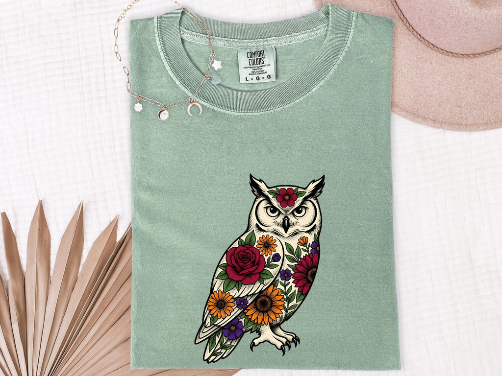 Floral Owl Shirt, Botanical Owl Tee, Colorful Owl Graphic Shirt, Boho Bird Lover Gift, Nature Shirt for Women