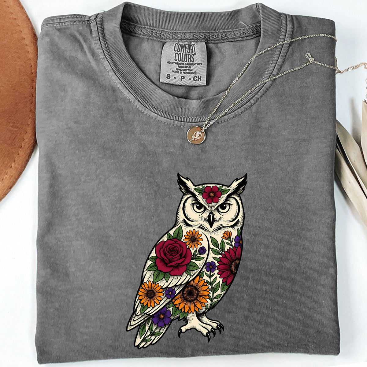 Floral Owl Shirt, Botanical Owl Tee, Colorful Owl Graphic Shirt, Boho Bird Lover Gift, Nature Shirt for Women