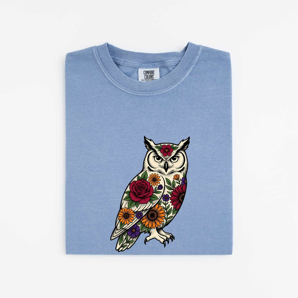 Floral Owl Shirt, Botanical Owl Tee, Colorful Owl Graphic Shirt, Boho Bird Lover Gift, Nature Shirt for Women