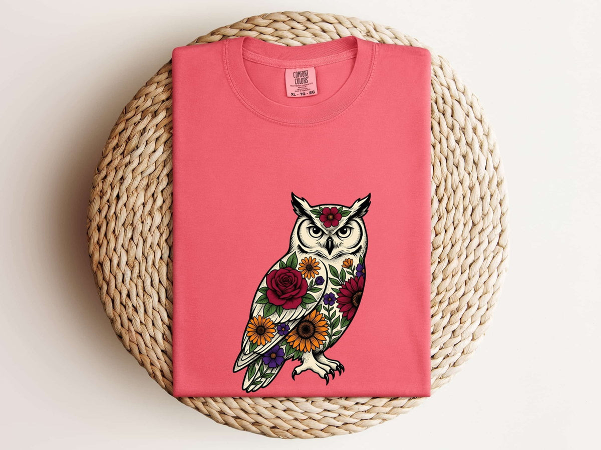 Floral Owl Shirt, Botanical Owl Tee, Colorful Owl Graphic Shirt, Boho Bird Lover Gift, Nature Shirt for Women