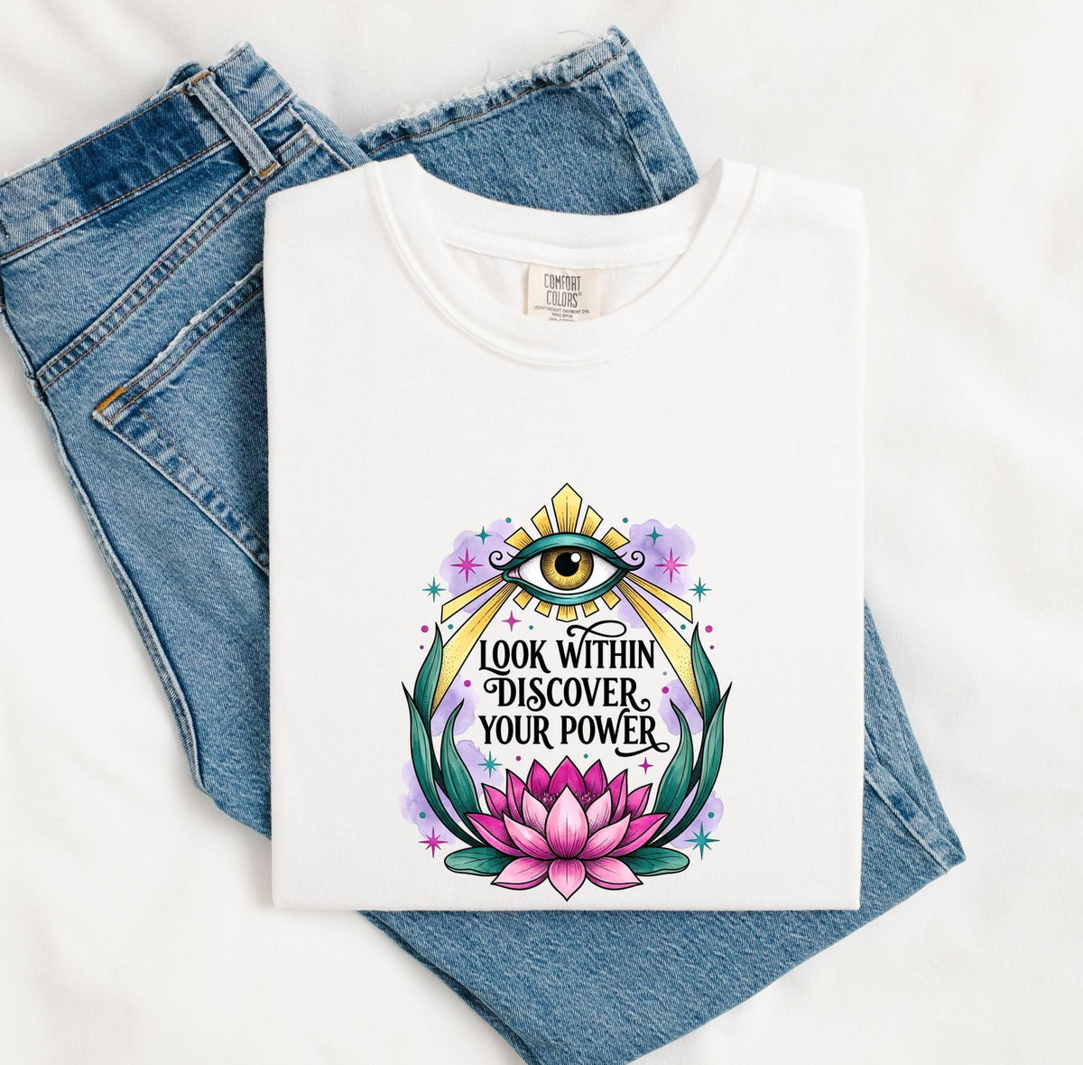 Look Within Discover Your Power Shirt, Inspirational Lotus Tee, Spiritual Empowerment Shirt, Positive Affirmation Gift