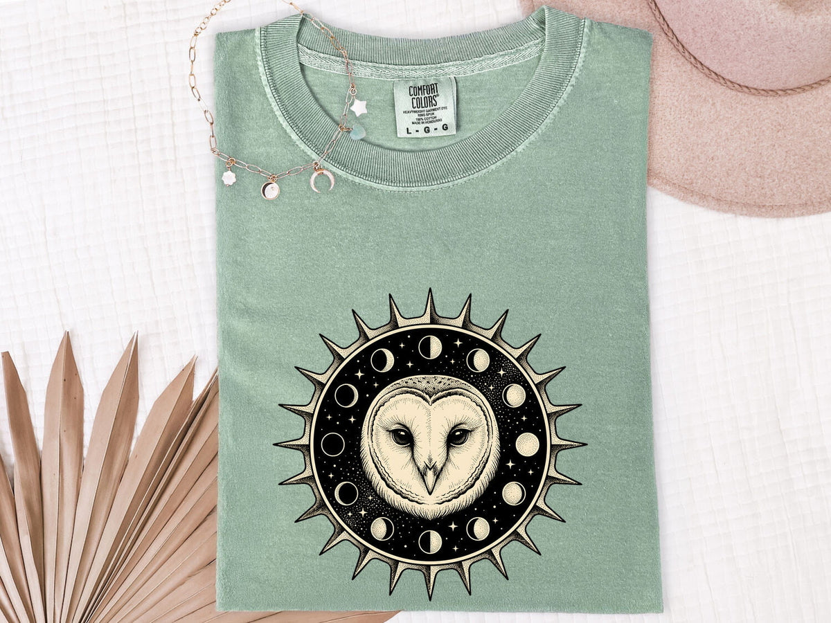 Celestial Owl Shirt, Moon Phase Owl Tee, Mystical Barn Owl Shirt, Gothic Celestial Tee, Owl Lover Gift for Women