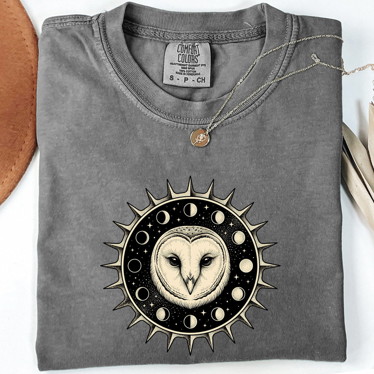 Celestial Owl Shirt, Moon Phase Owl Tee, Mystical Barn Owl Shirt, Gothic Celestial Tee, Owl Lover Gift for Women