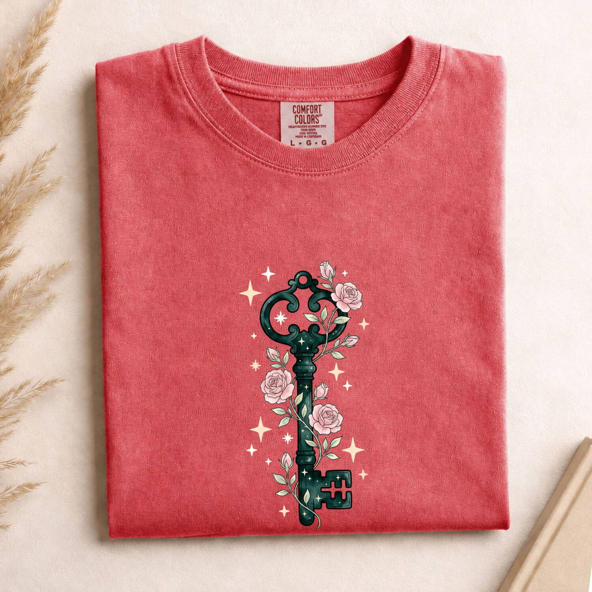 Vintage Skeleton Key Shirt, Floral Key Tee, Rose Graphic Shirt, Mystical Boho Tee, Gothic Gift for Women