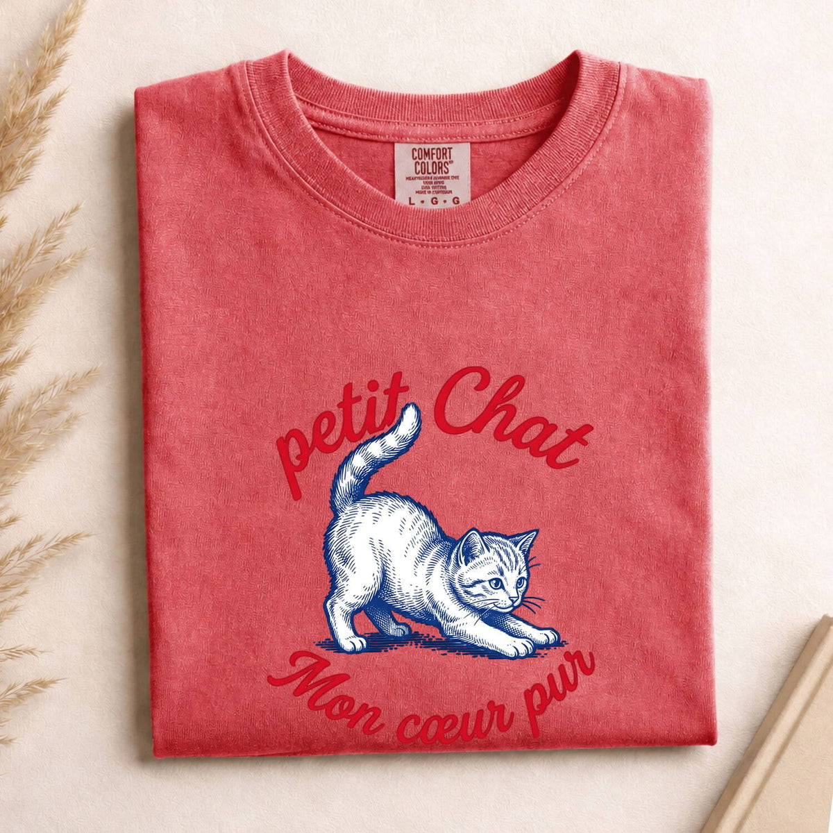 Petit Chat Shirt, French Cat Tee, Vintage Kitten Graphic Shirt, Cute Cat Lover Gift, Cat Mom Tee for Women