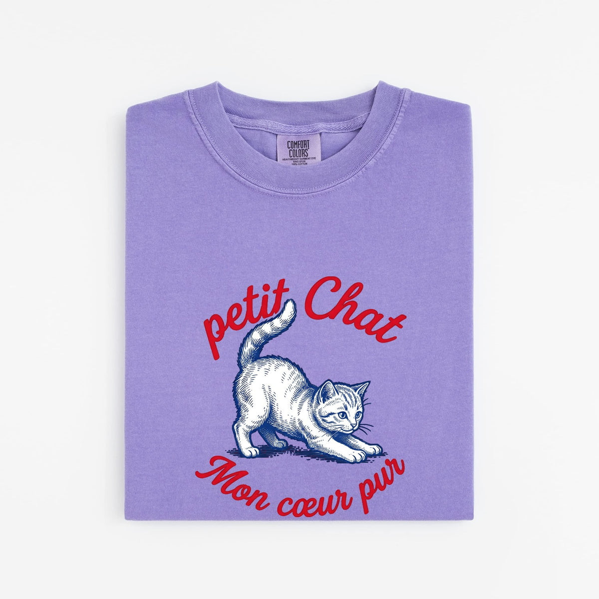 Petit Chat Shirt, French Cat Tee, Vintage Kitten Graphic Shirt, Cute Cat Lover Gift, Cat Mom Tee for Women