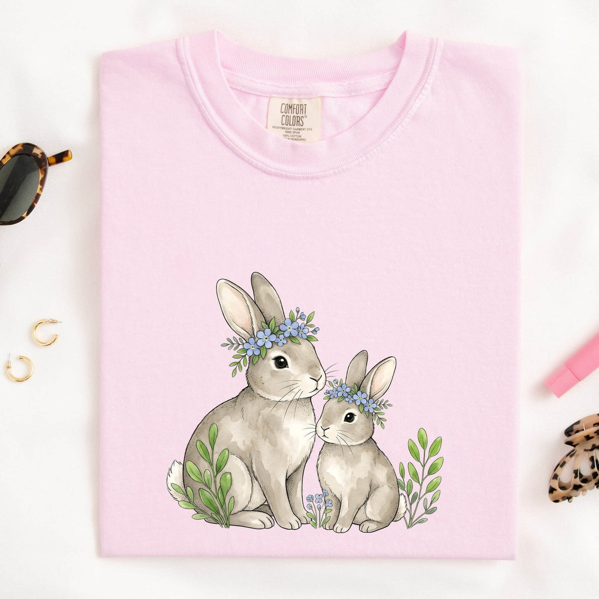 Cute Bunny Shirt, Floral Rabbit Tee, Cottagecore Bunny Shirt, Rabbit Lover Gift, Spring Floral Tee for Women