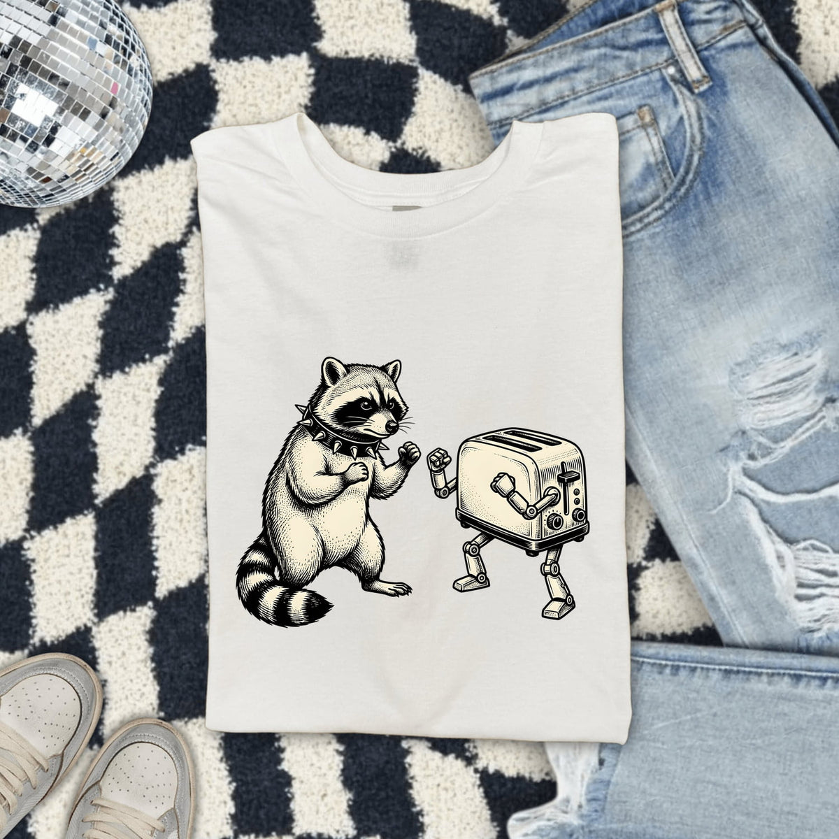 Funny Raccoon Shirt, Raccoon and Toaster Tee, Weird Animal Graphic Shirt, Retro Raccoon Tee, Quirky Gift for Her
